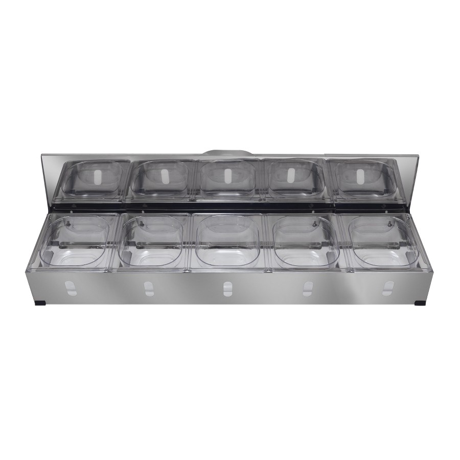 Condimentadora Pizzarola Inox 5 Cubas Acrílico Tampa Reta - Aisa